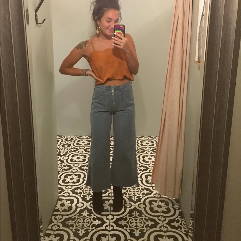 SHEIN XS Wide Leg Cropped front zipper Denim Jeans